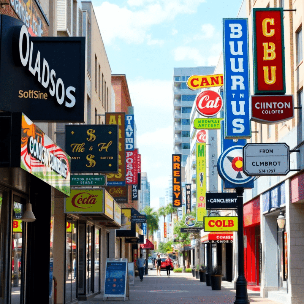 Colorful storefronts with diverse business signs on a busy Jacksonville street, blending modern and traditional styles in a lively urban setting.